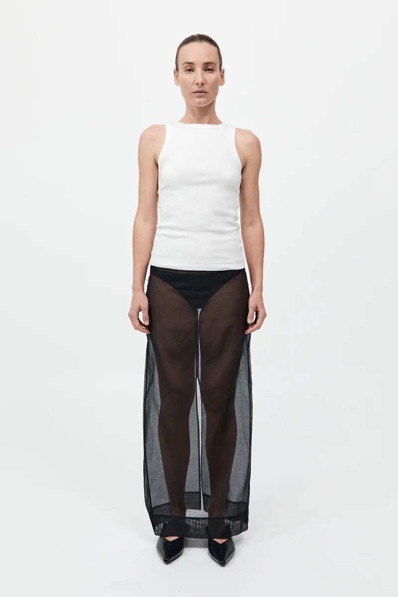 Sheer Leather Trim Skirt - Black | St. Agni (US, UK, EU)
