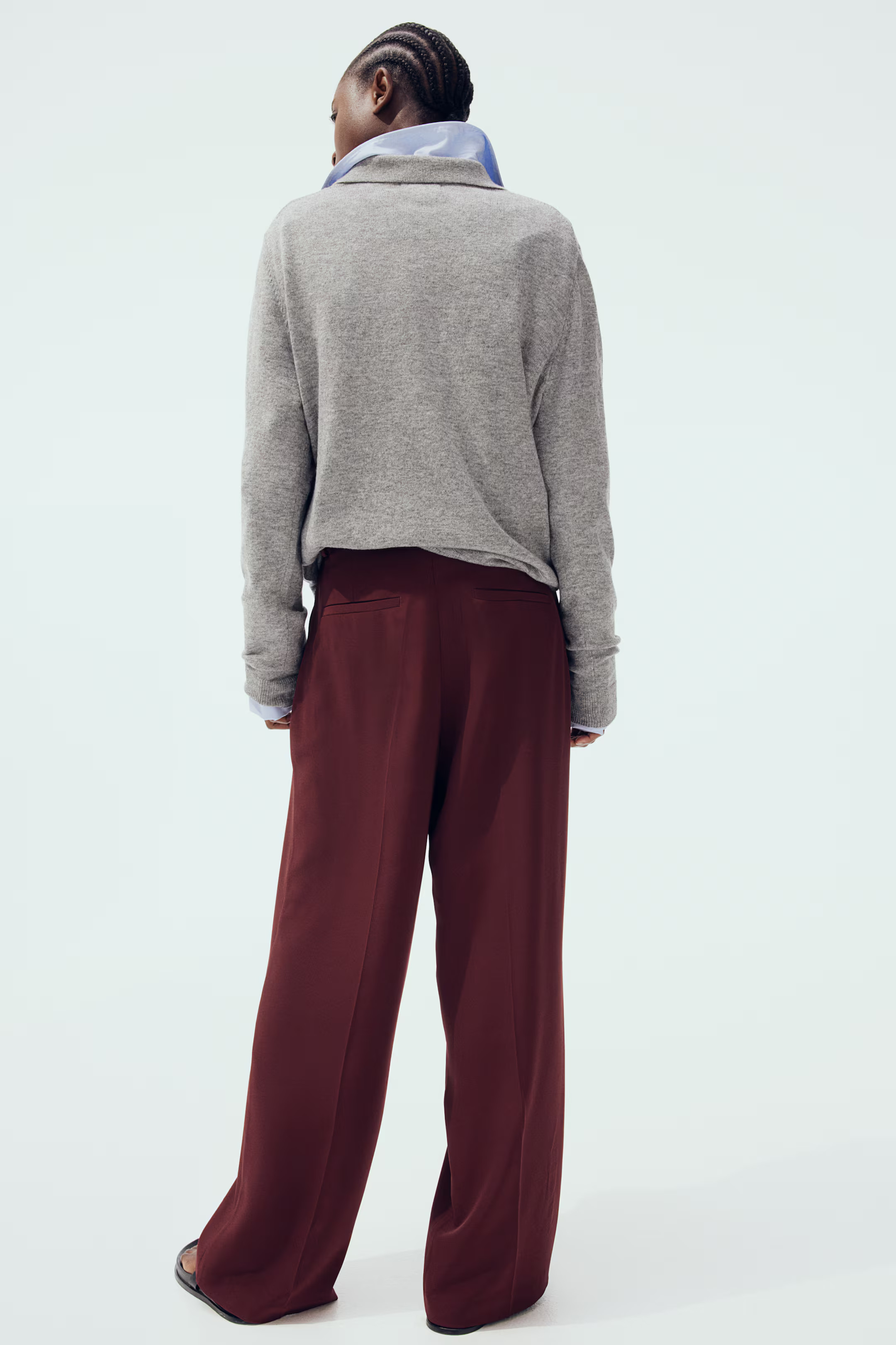 Straight-leg Pants - High waist - Long - Burgundy - Ladies | H&M US | H&M (US + CA)