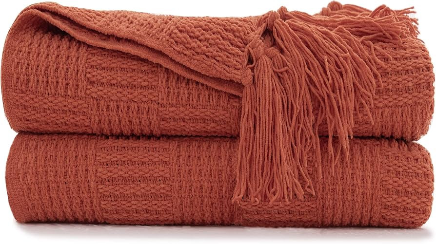 RECYCO Chenille Throw Blankets for Couch, 60 x 80 Inches, Cozy Throw Blanket Knit with Tassels, W... | Amazon (US)