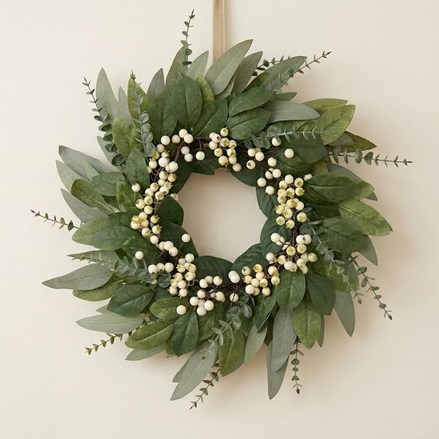 24 Inch Spring Wreaths for Front Door, Artificial Eucalyptus Greenery Wreath with White Berries, ... | Amazon (US)