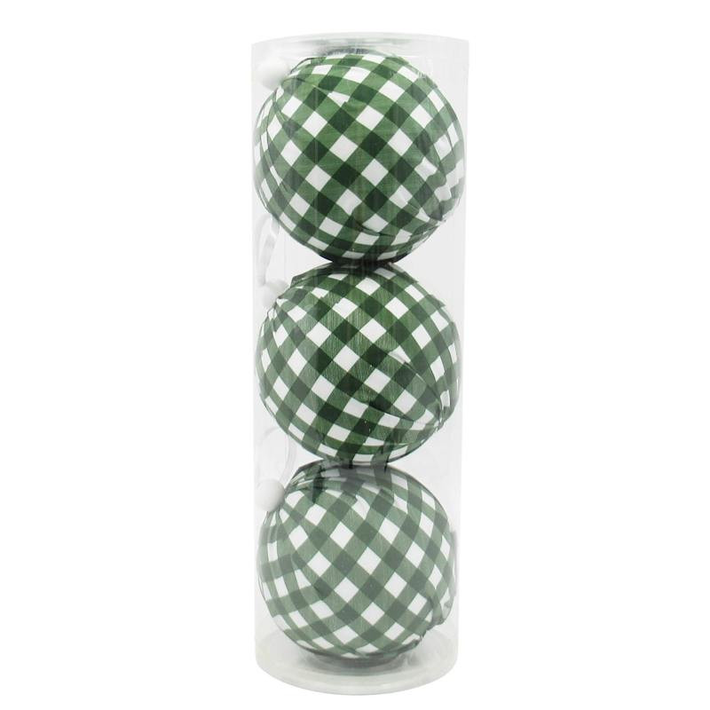 3-Count Green Plaid Ornaments, 5.9" | At Home