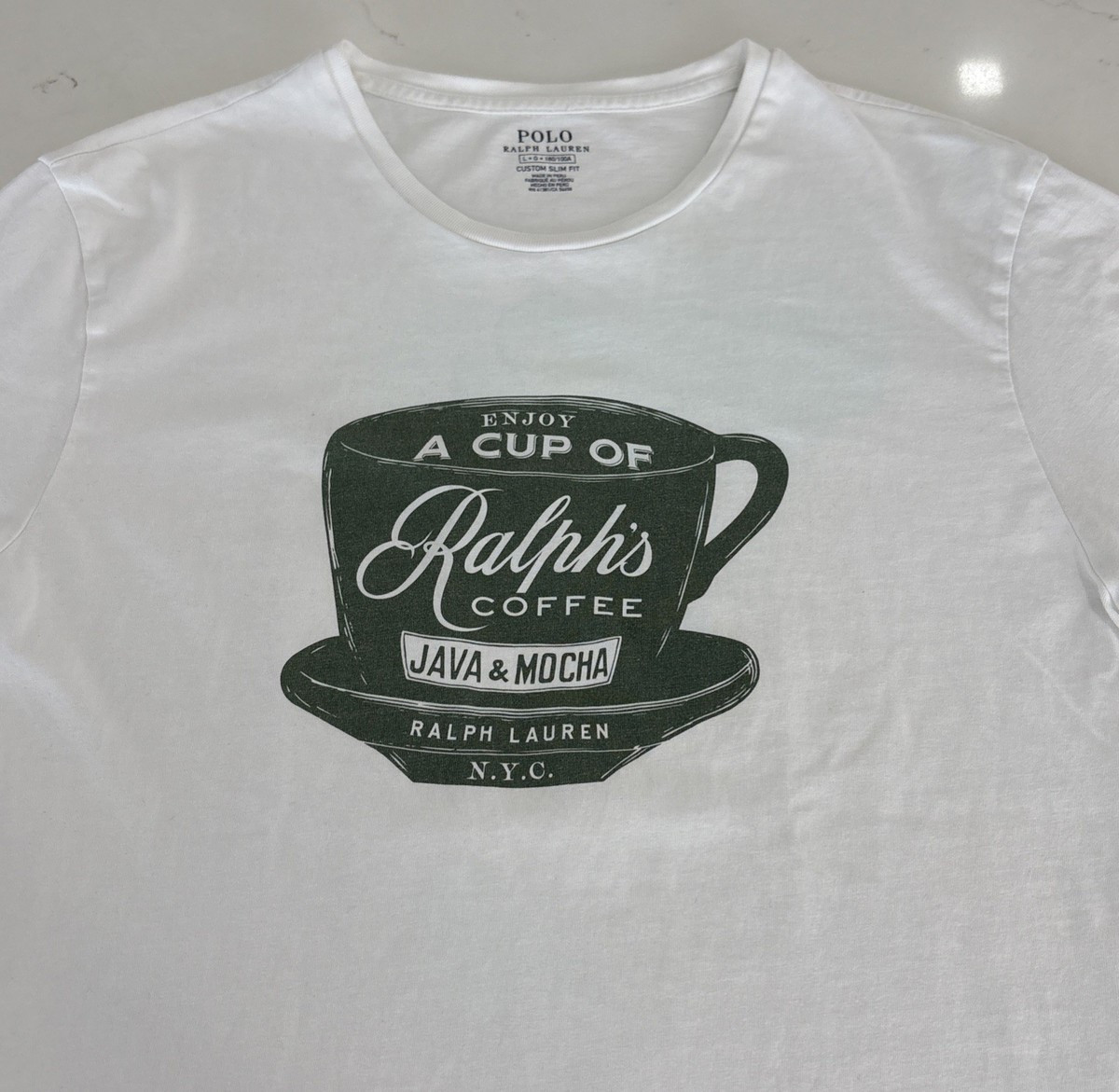 Polo Ralph Lauren Ralph's Coffee Graphic White Green Slim Fit T-Shirt Men Size L | eBay US