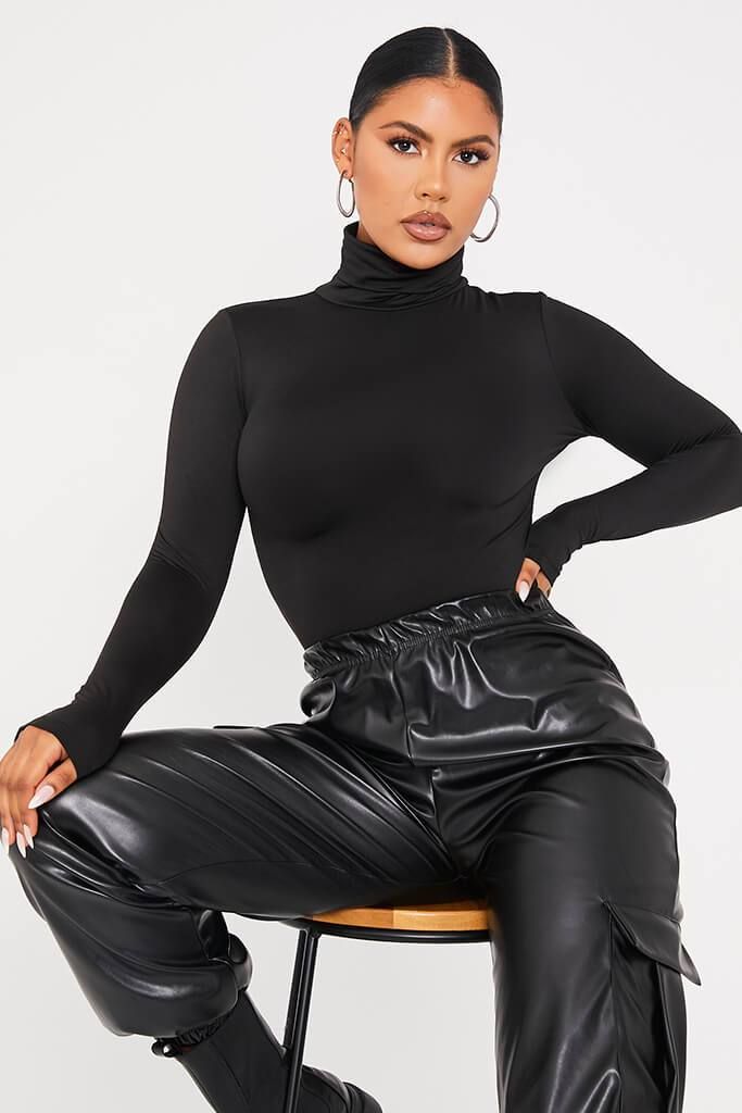 Black Fleece Lined Roll Neck Top | ISAWITFIRST
