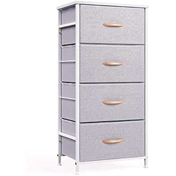 mDesign Vertical Dresser Storage Tower - Sturdy Steel Frame, Wood Top, Easy Pull Fabric Bins - Or... | Amazon (US)