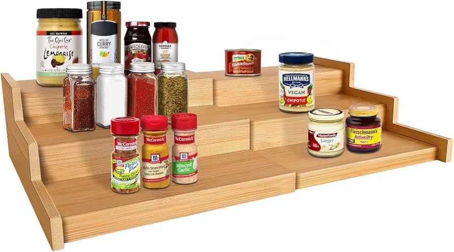 VenDotbi Expandable Spice Rack Organizer, 3 Tier Bamboo , Great for Kitchen Cabinet, Cupboard, Pa... | Amazon (US)