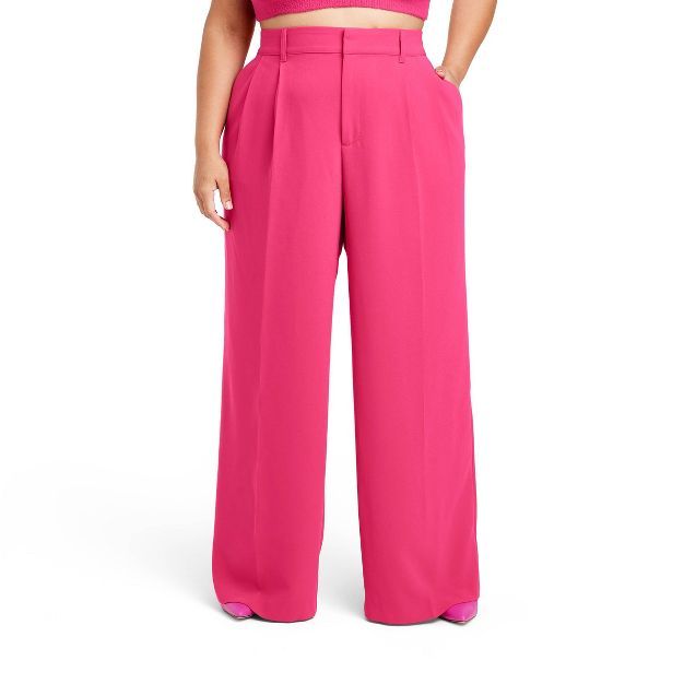 Women's High-Waist Wide Leg Tailored Trousers - Sergio Hudson x Target Pink | Target