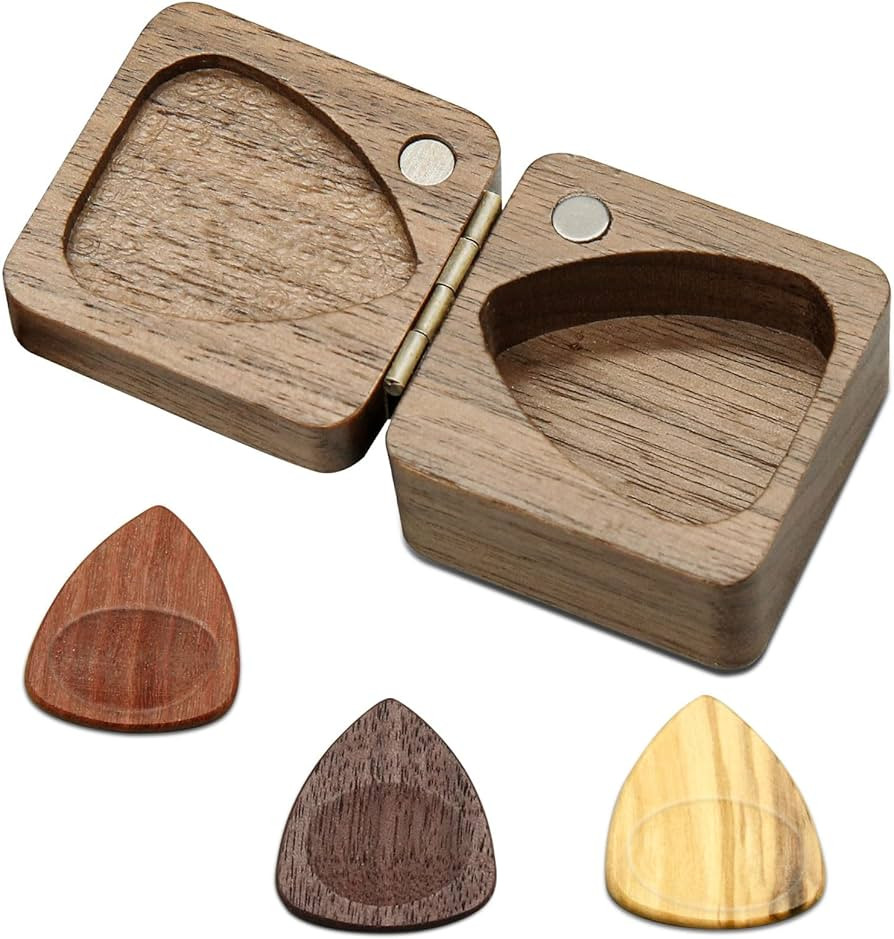 Wood Guitar Picks with Guitar Pick Box, Personalized Guitar Picks Holder, Guitar Pick Case Storag... | Amazon (US)