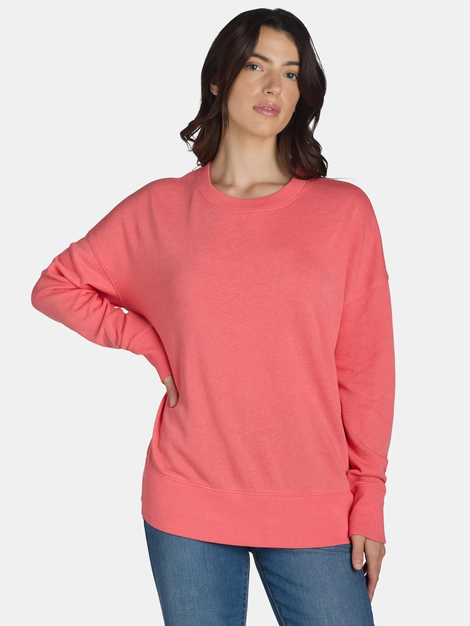 Time and Tru Women's Crewneck Sweatshirt with High-Low Hem, Sizes XS -4X | Walmart (US)