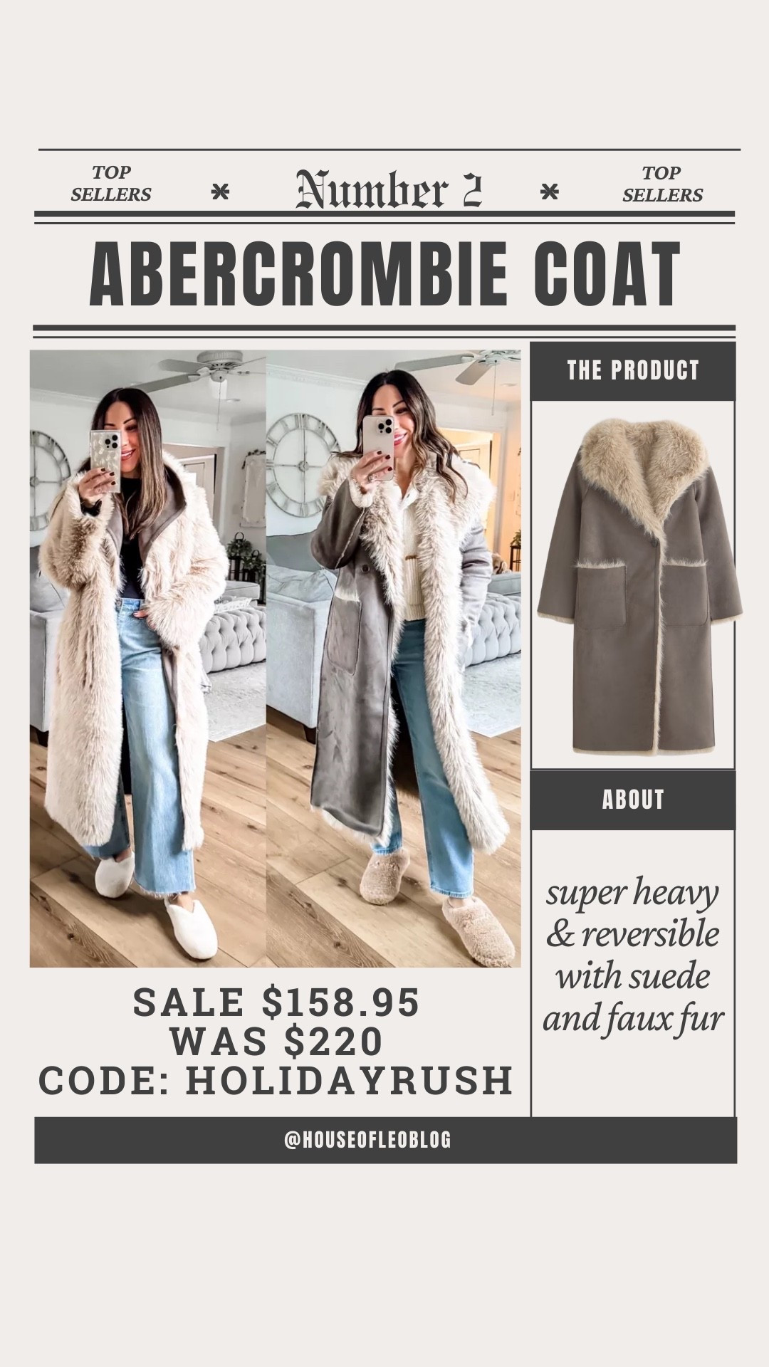 Code HOLIDAYRUSH. Wearing small winter coat, suede coat. Faux fur coat. Statement coat, reversible quote.

#LTKGiftGuide #LTKSaleAlert #LTKOver40