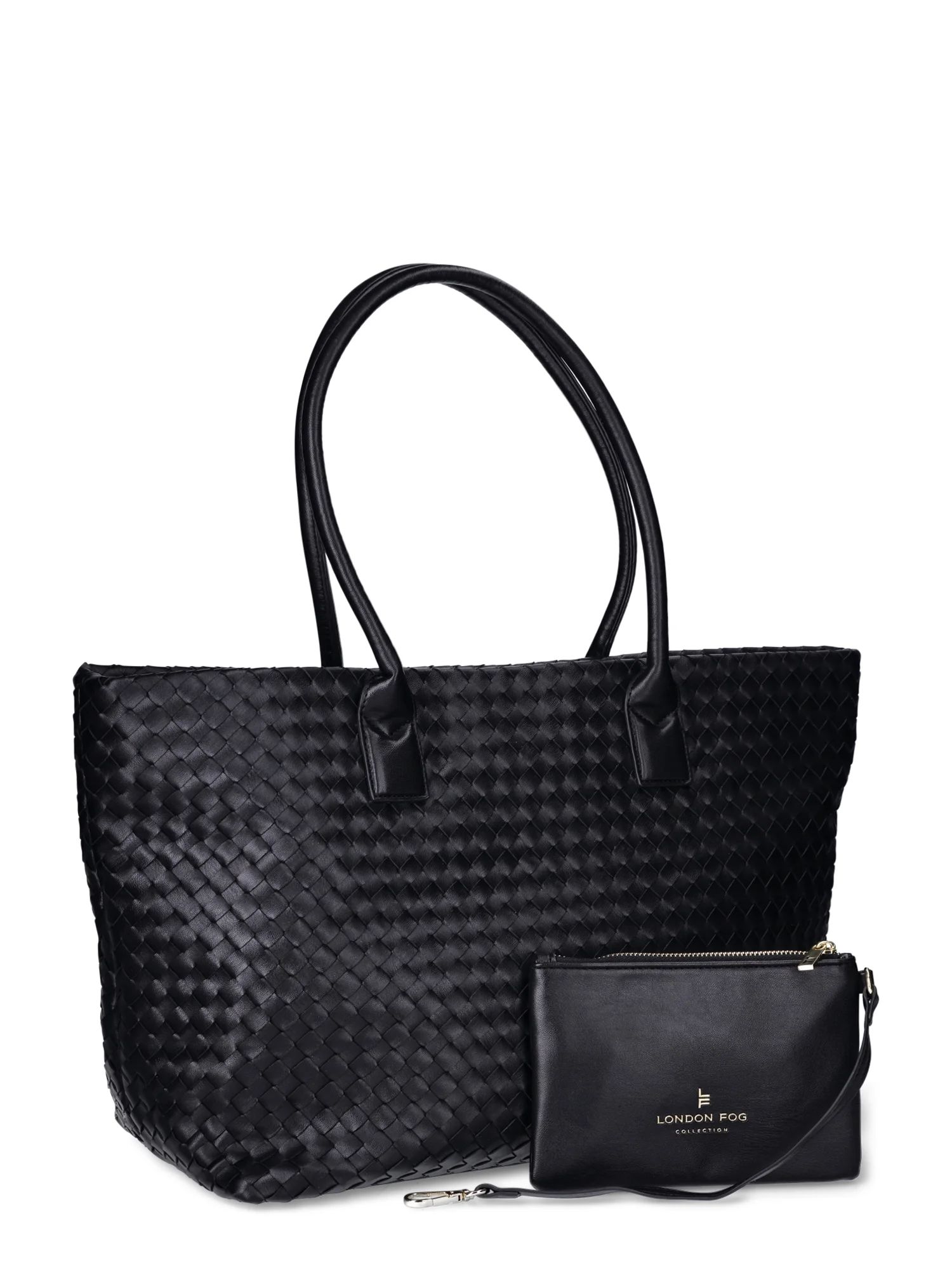 London Fog Women's Woven Tote With Pouch, Black | Walmart (US)