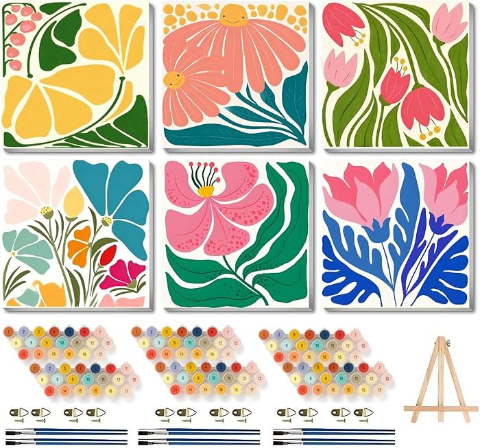 Canrichshop 6P Flowers Paint by Numbers Kit for Adults & Kids Ages 4+ Framed-with Wooden Easel,Ea... | Amazon (US)