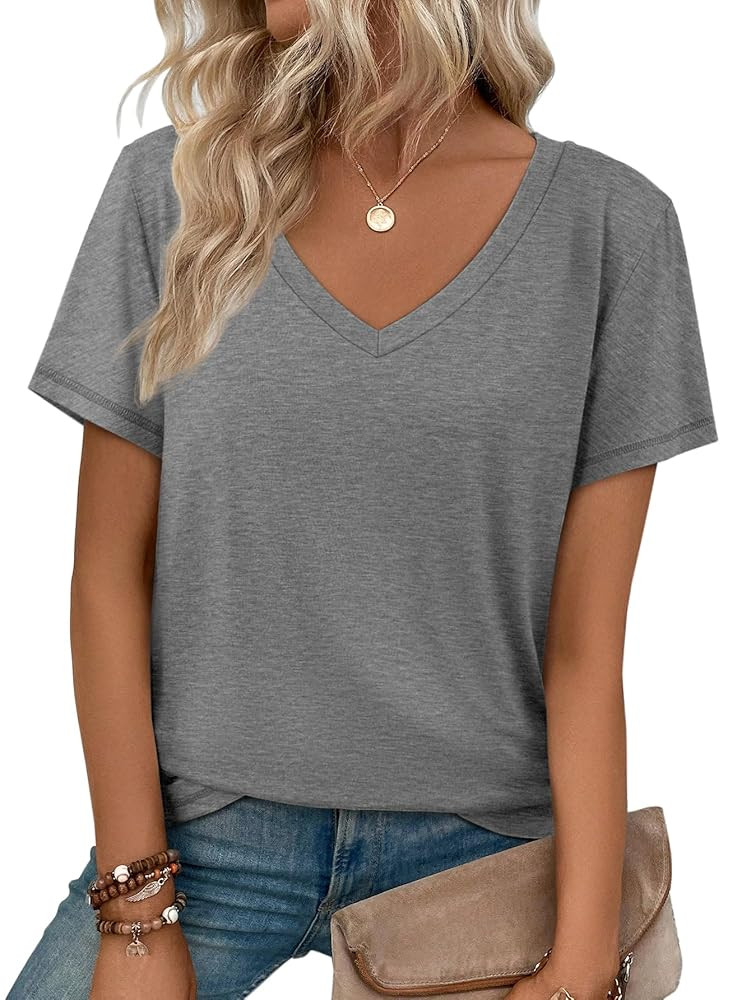 ATHMILE Womens Tops Shirts for Women Short Sleeve V Neck Tee Summer Fashion Trendy Soft Casual Sp... | Amazon (US)