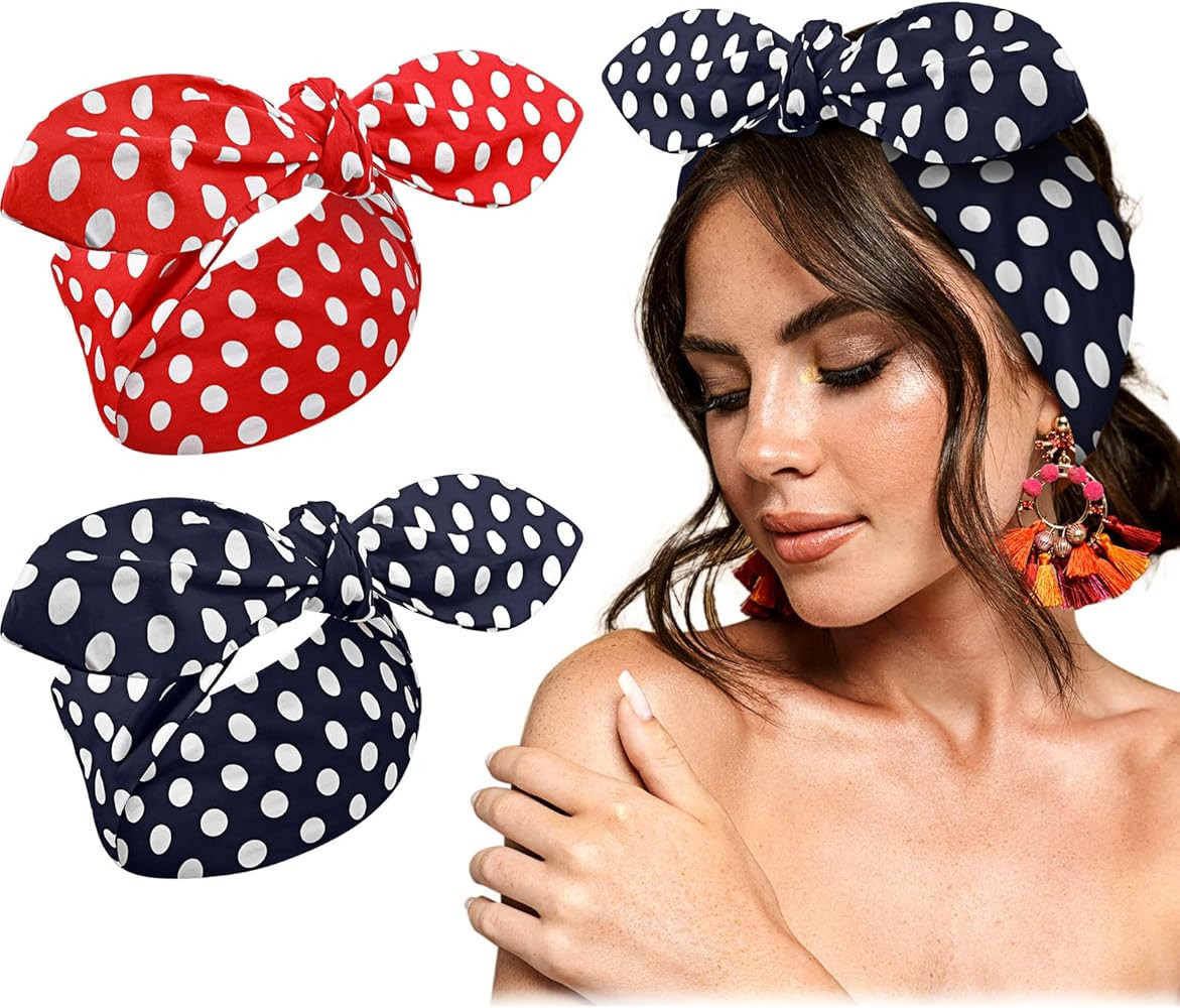 2 Pack Polka Dot Headbands Retro Plaid Valentine‘s Day Bandana Hair Accessories for Women Men V... | Amazon (US)