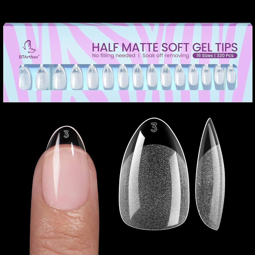 BTArtbox Short Almond Nail Tips - 320pcs Pre-shape Half Matte Soft Gel Tips, Clear Ultra Fit & Na... | Amazon (US)