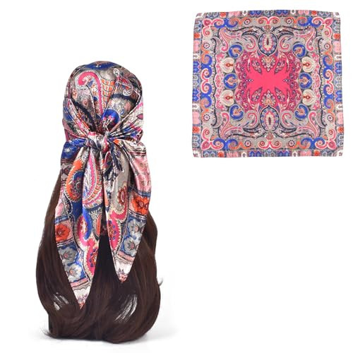 EIysee 35 Inches Silk Head Scarf-Satin Hair Scarves Silk Bandana Scarf Headscarf for Women's Fashion Scarves (Cashews with Buddha-Pink) | Amazon (US)