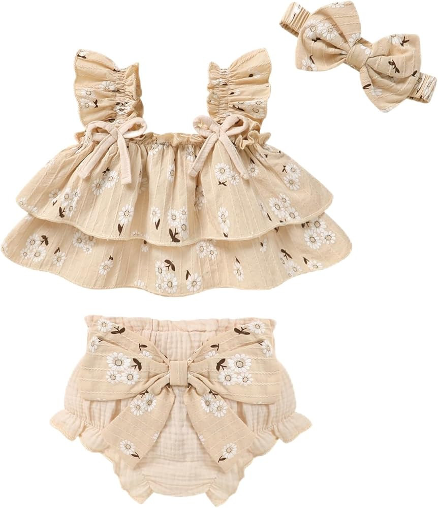 YOUNGER TREE Baby Girl Clothes Infant Ruffle Tops Dress Shorts Set Bloomers Toddler Sleeveless Su... | Amazon (US)