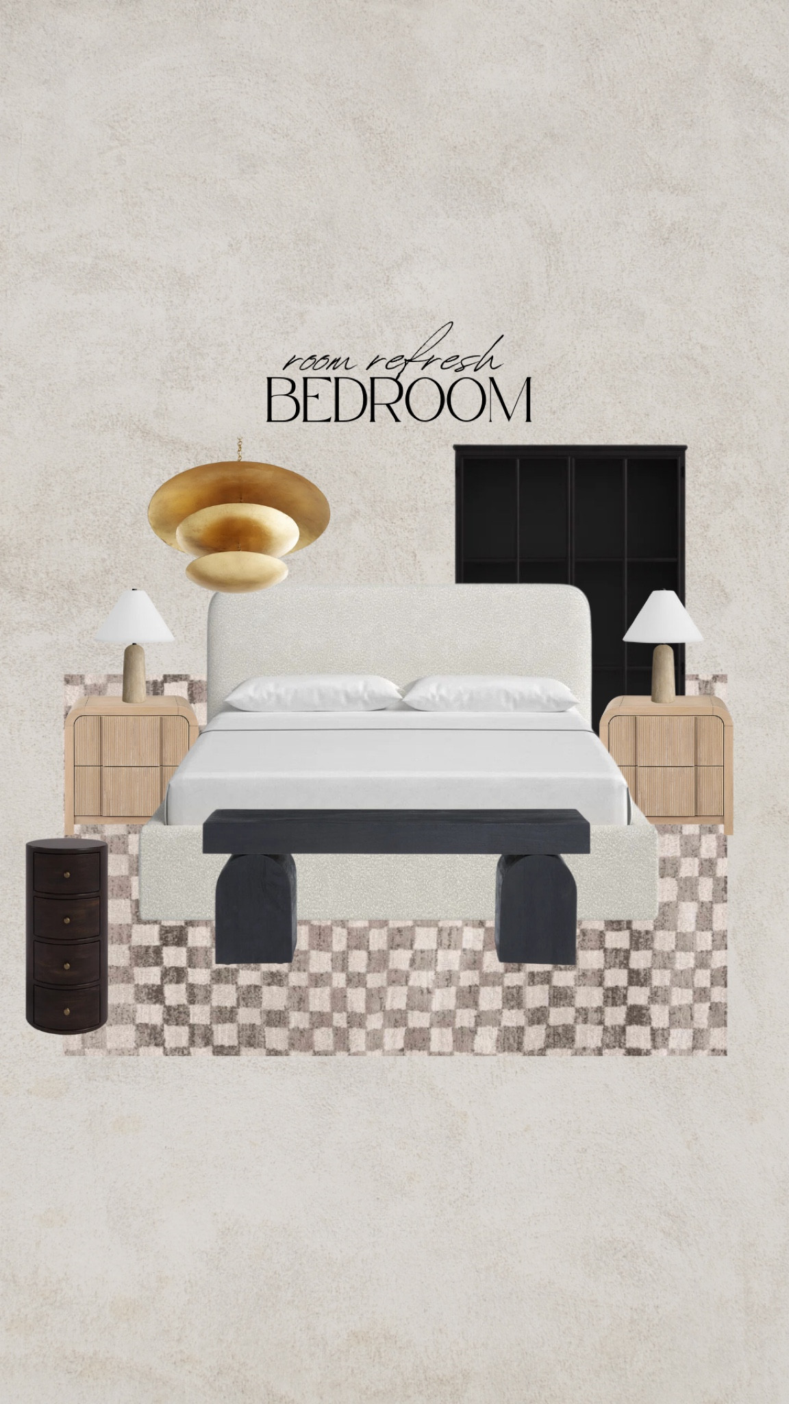 Bedroom refresh. Checkered rug, boucle bed frame, bench, gold chandelier #ltkwayday #ltkxwayday

#LTKhome #LTKfindsunder100 #LTKsalealert