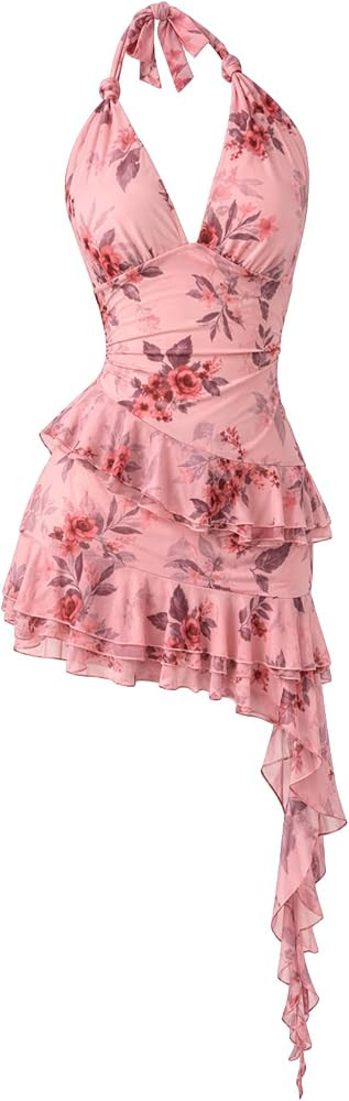 Verdusa Women's Y2k Halter Mini Dress Sexy Asymmetrical Concert Dresses | Amazon (US)
