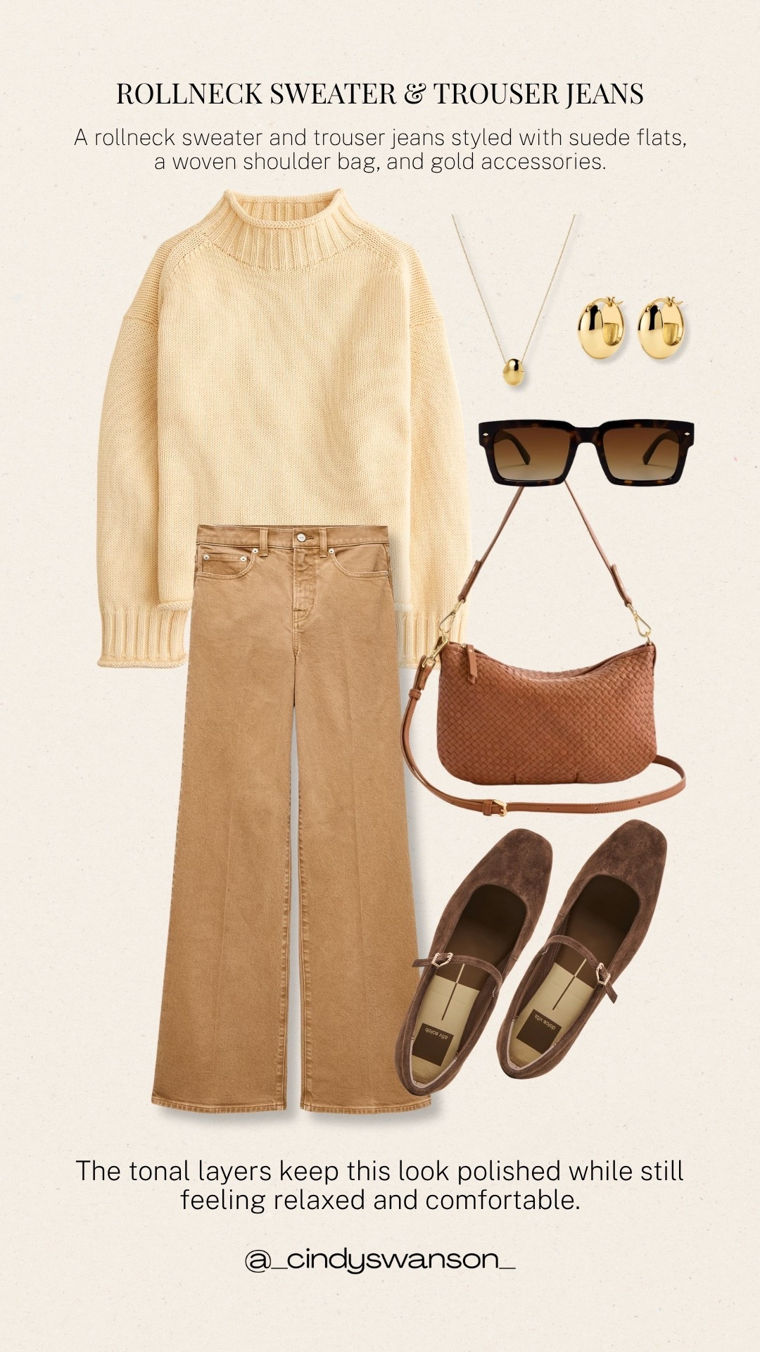 This creamy rollneck sweater and warm neutral trouser jeans create such an easy, polished look. The tonal colors feel elevated while the relaxed denim and soft suede flats keep everything comfortable and wearable.

💡 LTK MADE EASY
❤️ Heart = Support my posts!
🔖 Save = Get sale & restock alerts
📋 Lists = Keep favorites organized
📲 Share = Send lists and products to a friend. Hello, Christmas List!
💬 Comment = Ask me anything about what I’m wearing.:-)

#LTKootd #LTKOver40 #LTKSeasonal