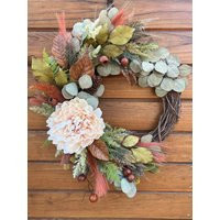 Mauve, Green, & Brown Lush Fall Wreath For The Front Door. Romantic Fall Porch. Elegant Wreath. Boho Chic Decor. Autumn | Etsy (US)