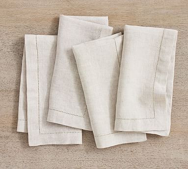 Classic Belgian Flax Linen Hemstitch Napkins | Pottery Barn (US)