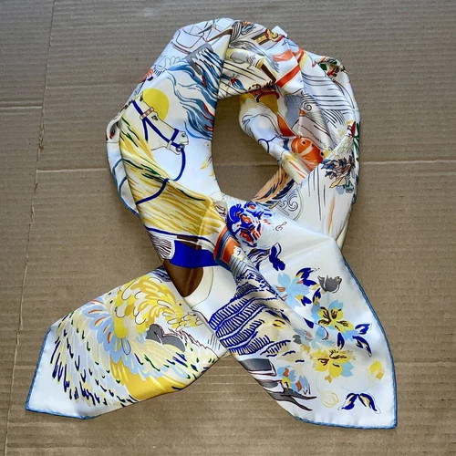 New Hermes Silk Emile Et Une Nuit scarf 90 34"x34" Blue White Yellow Pink | eBay | eBay US