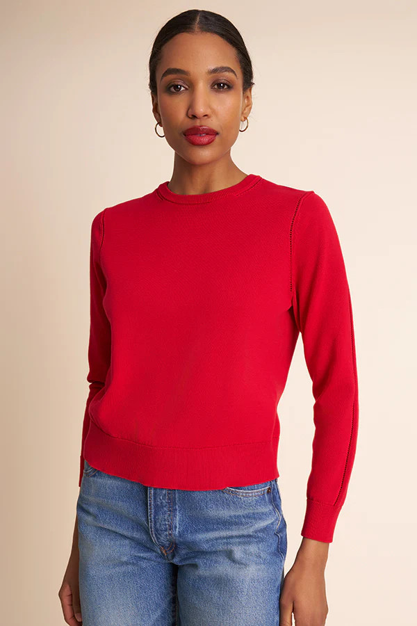 Larissa Pointelle Sweater - 365 Cotton Silk Knit :: Red Ribbon | MM LaFleur