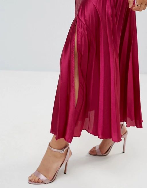 ASOS PETITE Exclusive Pleated Midi Skirt in Satin with Splices | ASOS US