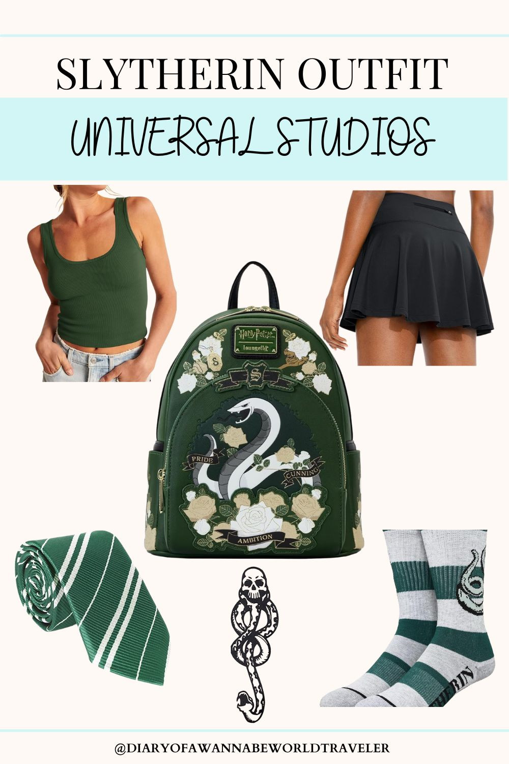 Slytherin-themed Universal Studios Outfit. Show off your Slytherin colors with this outfit complete with a Dark Mark tattoo. 

 #LTKSeasonal #LTKFindsUnder100 #LTKTravel