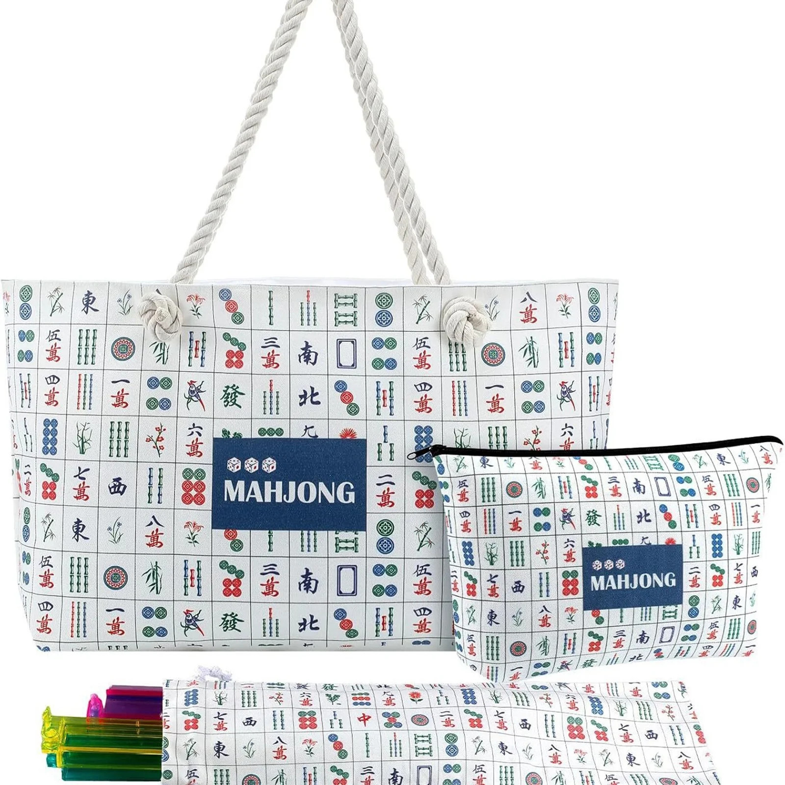 Empty Mahjong Bags Set Blue Printed 24x13x4.7 Inch Drawstring Protective Sleeve with Handle for G... | Walmart (US)