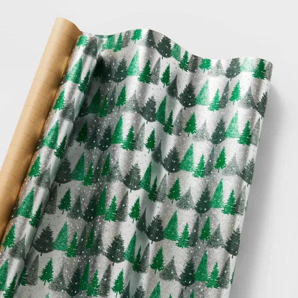 25 sq ft Trees with Snow Gift Wrap Silver - Wondershop™ | Target