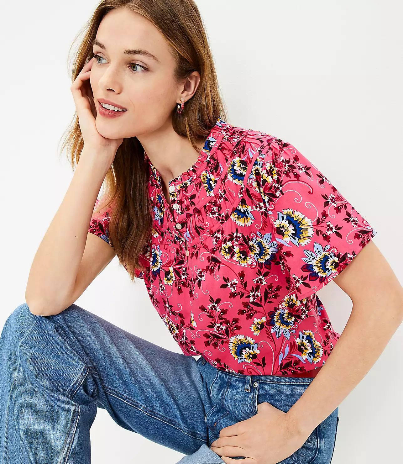 Floral Gathered Yoke Top | LOFT