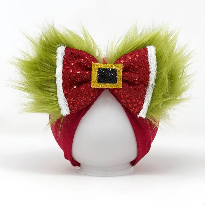 Grinch || Minnie Ears Headwrap || Christmas Minnie Ears || Christmas Accessories for Girls - Etsy | Etsy (US)