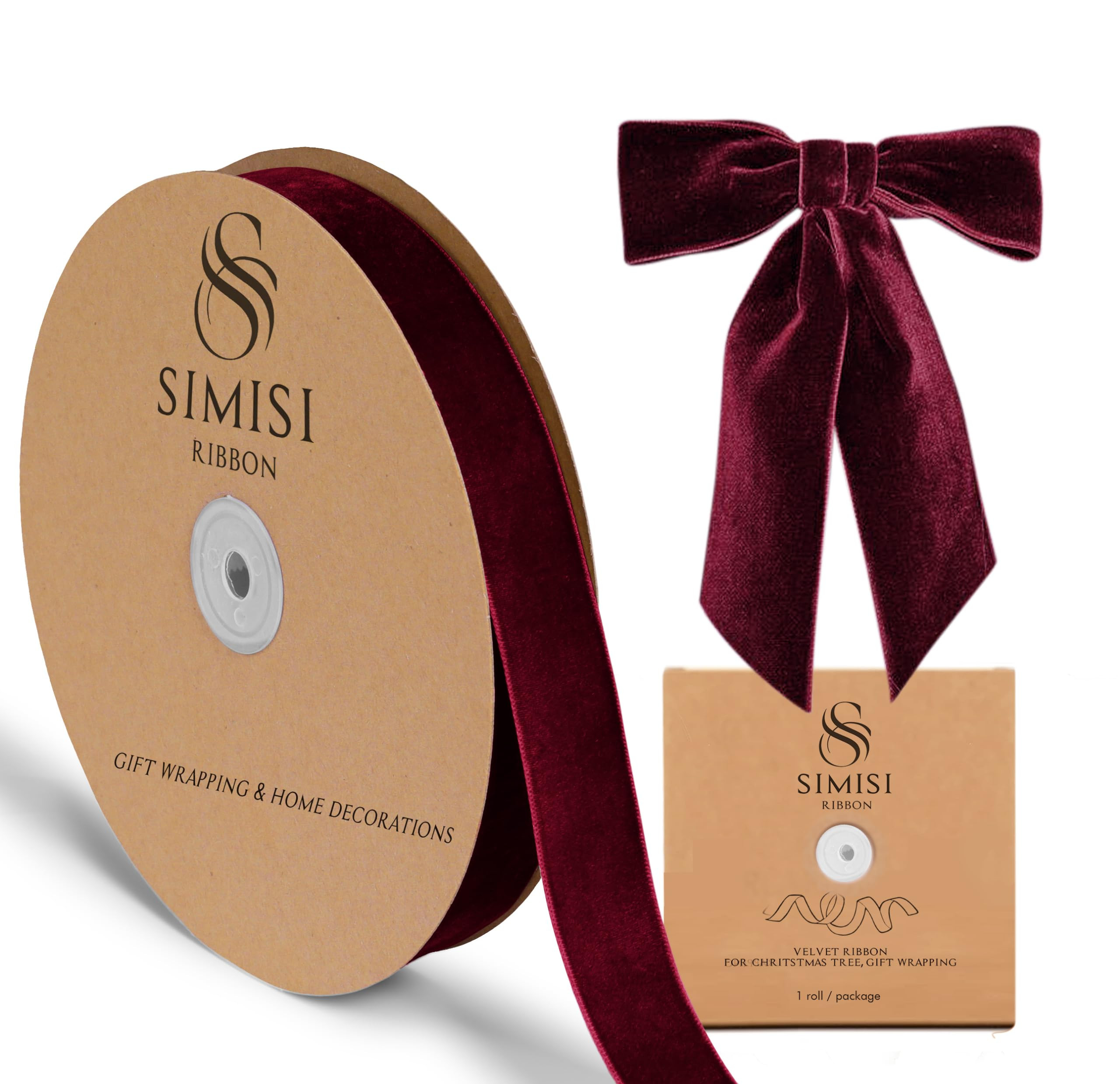 Burgundy Velvet Ribbon 1'' 25 Yards for Christmas Tree, Gift Wrapping, Flower Bouquet, Wreath Dec... | Amazon (US)