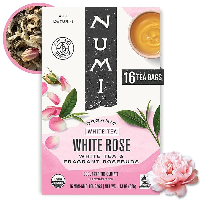 Numi Organic White Rose Tea, 16 Tea Bags, White Tea & Fragrant Rosebuds, Low Caffeine (Packaging ... | Amazon (US)