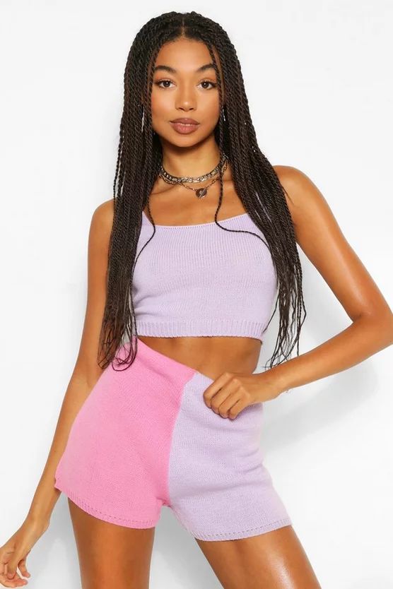 Colour Block Knitted Shorts Coord | Boohoo.com (US & CA)