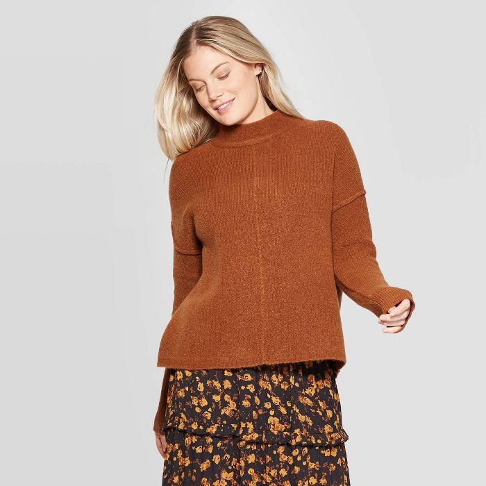 Women's Long Sleeve Mock Turtleneck Pullover Sweater - Universal Thread™ Brown | Target