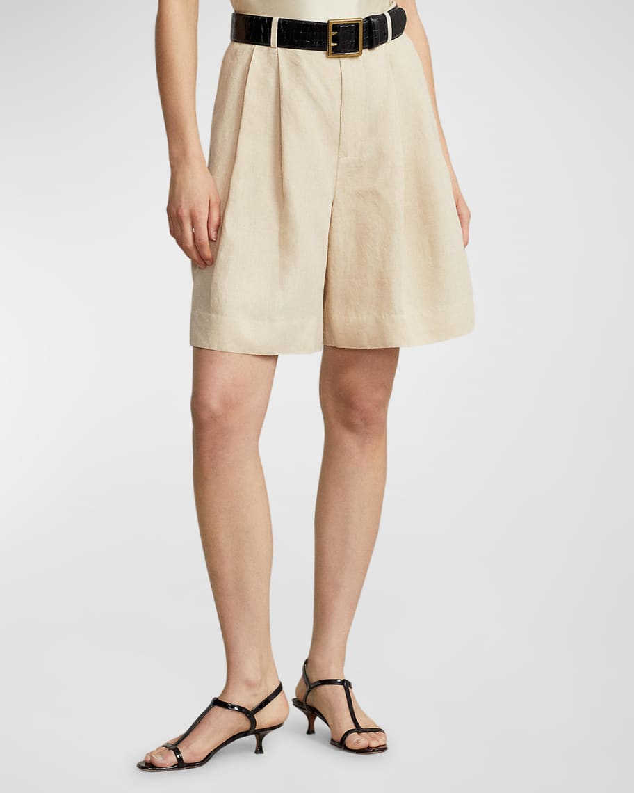 Polo Ralph Lauren Relaxed-Fit Long Pleated Linen Shorts | Neiman Marcus