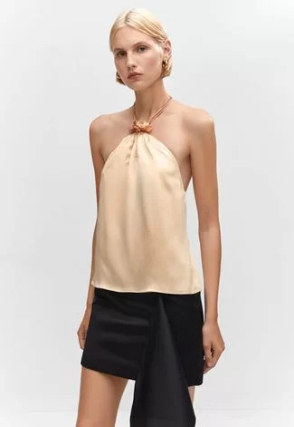 Regata Frente Única Mango Cetim Flores Bege | Dafiti (BR)