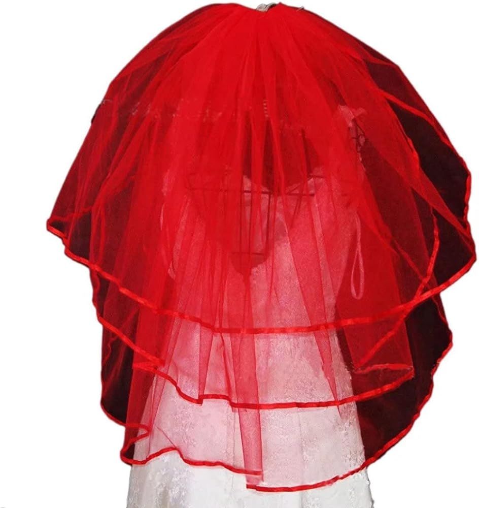 CENAST Women's Short Wedding Veils with Comb 3 Tier Halloween Tulle Bridal Veil | Amazon (US)