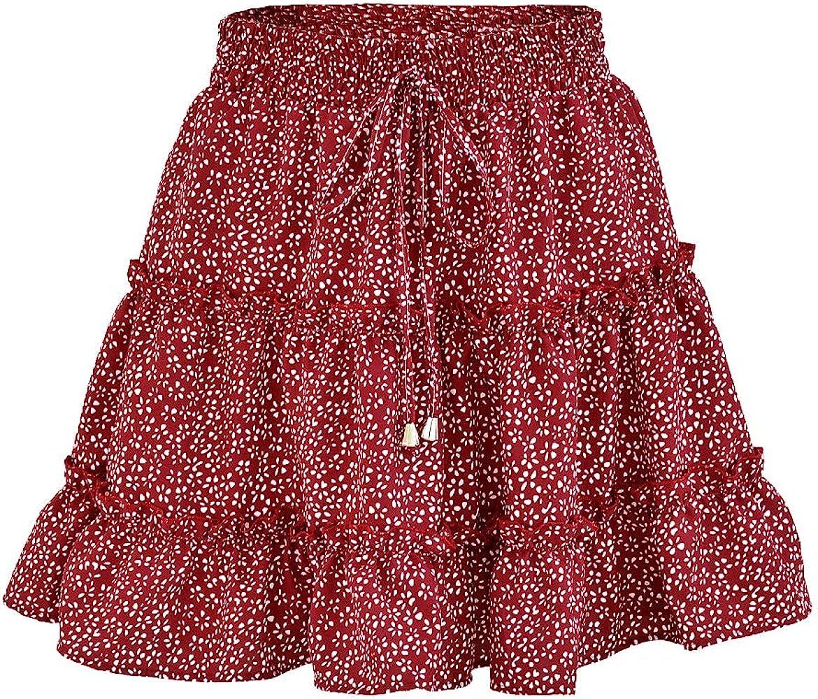 LYCHIC Womens Summer Flowy Tiered Ruffle Mini Skirt Cute High Waist Beach Boho Floral Polka Dot S... | Amazon (US)