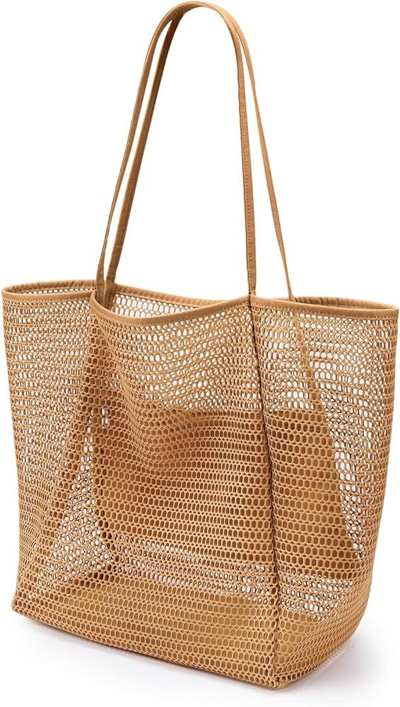 KALIDI Beach Mesh Tote Bag, Casual Tote Bag Hobo Women Foldable MAX 23L Shoulder Grocery Bag For ... | Amazon (US)