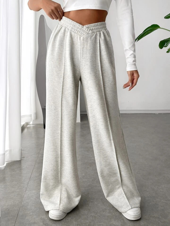 SHEIN EZwear Solid Asymmetrical Wide Leg Sweatpants | SHEIN
