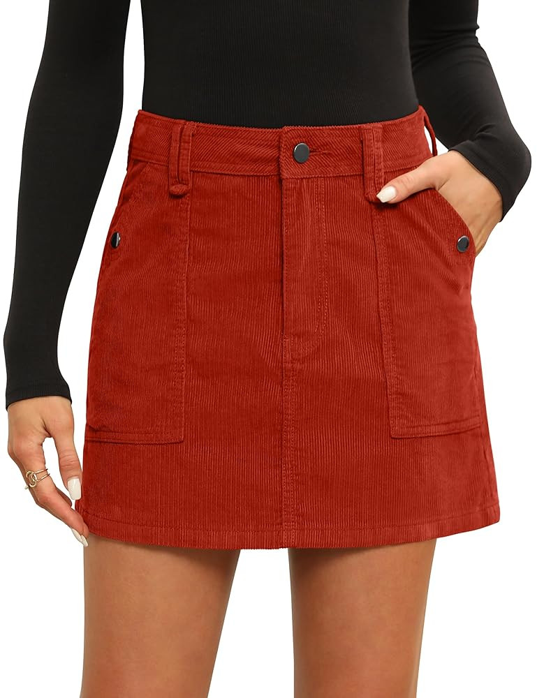 Fengbay Corduroy Skirt Women Casual High Waist Fall Winter A Line Mini Skirts for Women with Pock... | Amazon (US)