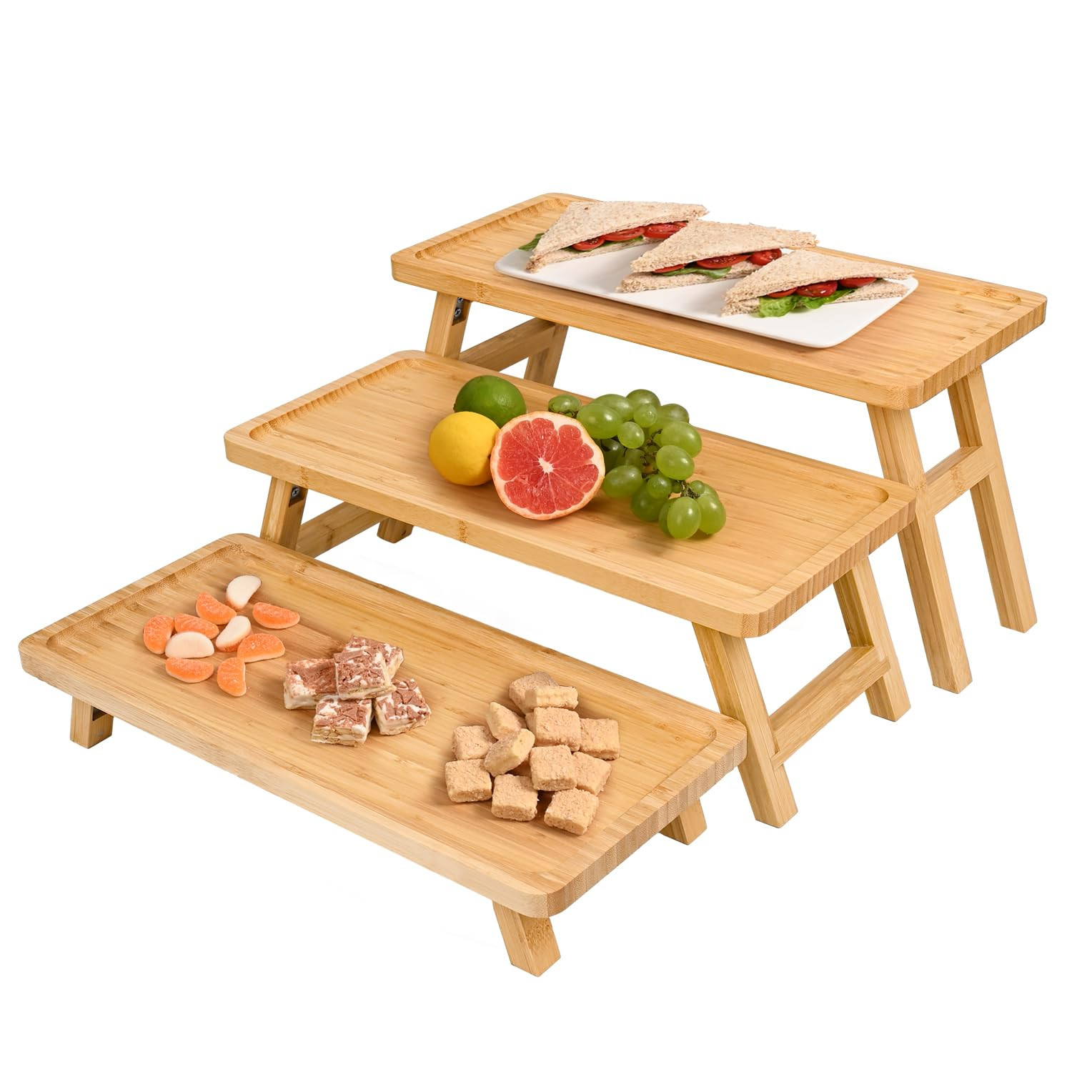 GEHE Natural Bamboo Cupcake Stand, Foldable 3 Tier Cupcake Display Stand Tower, Dessert Table Ser... | Amazon (US)