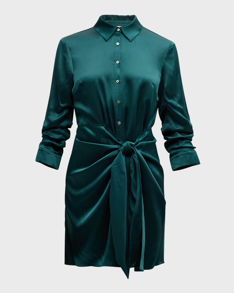 Cinq a Sept Jacey Tie-Waist Silk Mini Dress | Neiman Marcus