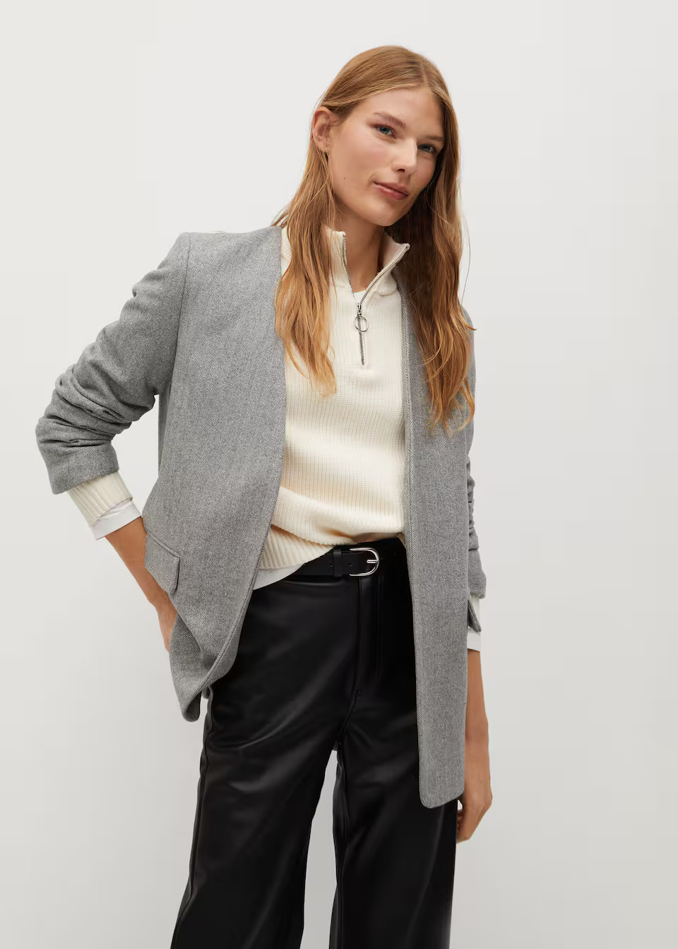 Herringbone wool-blend blazer | MANGO (US)