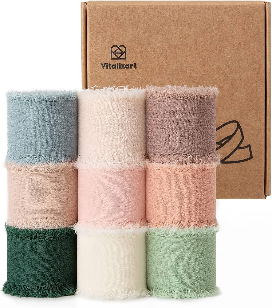 Vitalizart 1" x 27 Yd Chiffon Silk Ribbon Mixed Color Ribbons Set 9 Rolls | Amazon (US)