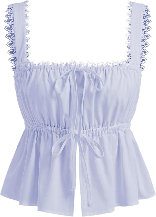 CIDER Women Square Neck Broderie Anglaise Tie Front Sleeveless Top Bow Woven Top Tank | Amazon (US)