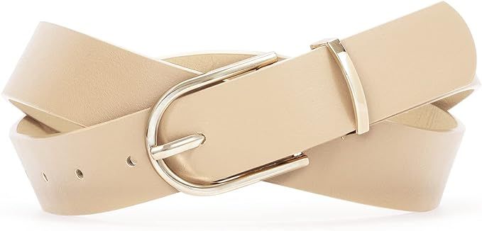 SANSTHS Women Leather belt Faux leather Chic Belt for Jeans Solid Color with Long Gold Curved Pin... | Amazon (US)